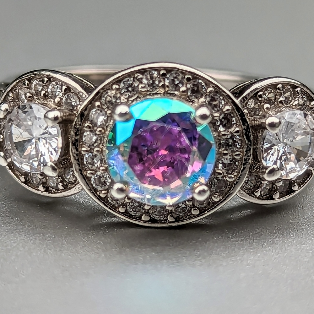 Art Deco Sterling Silver Mystic Topaz Ring Vintage